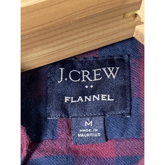 J. Crew Men’s 100% Cotton Maroon Blue Pocket Button Up Flannel Size Medium - Picture 5 of 6